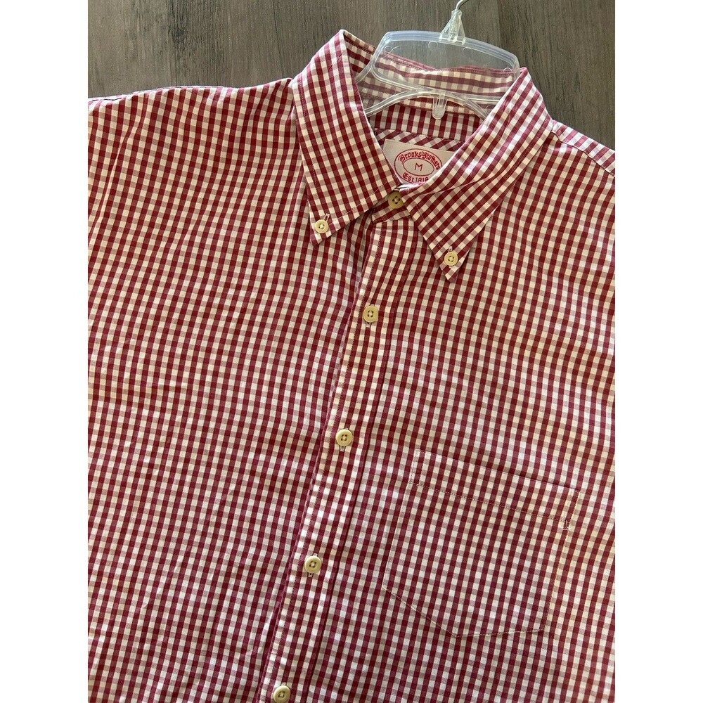 Brooks Brothers 1818 Shirt Mens M Red White Gingham Check Button Down Non Iron